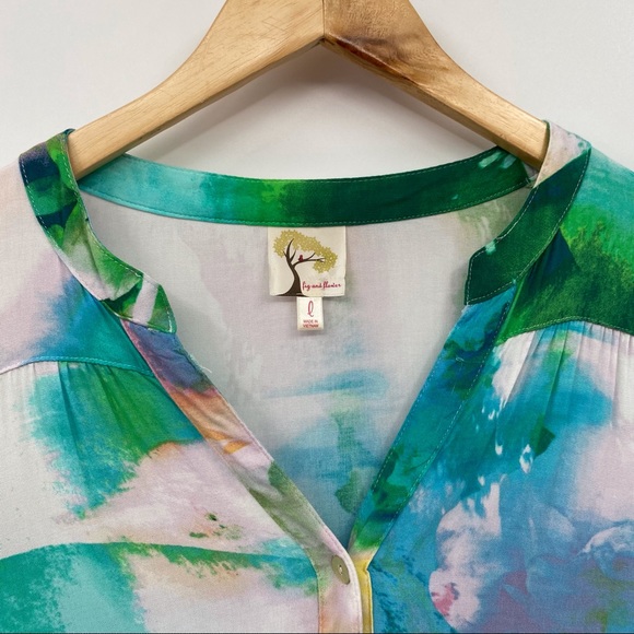 Anthropologie Fig and Flower watercolor print blouse - Picture 2 of 8